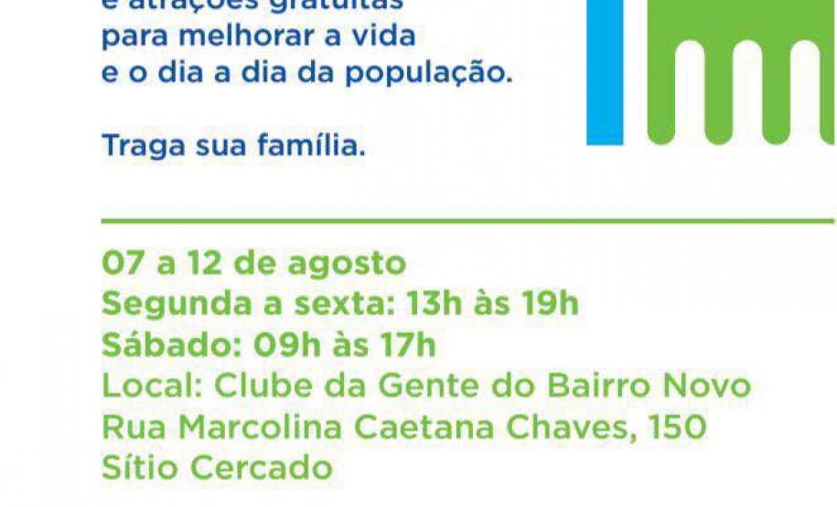Mutirão da Cidadania oferta serviços gratuitos para os moradores do Bairro Novo Os moradores do Bairro Novo terão acesso a diversos serviços gratuitos nas áreas da saúde, educação,